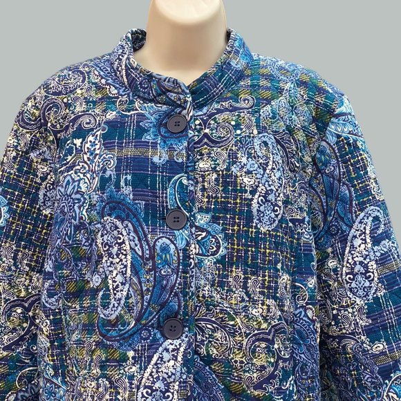 Gloria Vanderbilt Casuals XL Quilted Button Up Quilted Jacket Blue Paisley - Picture 3 of 11